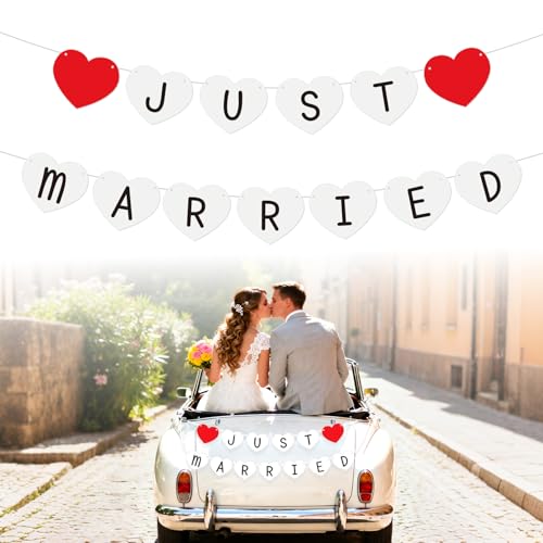 Decoration Voiture Mariage,Just Married Voiture Deco,Bannière Just Married,Guirlande Mariage Champetre,Convient aux Cérémonies Decoration Intérieure et...