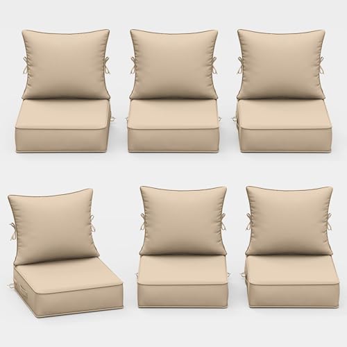 Outdoor Chair Cushions Set of 6, 22 x 24 x 5 Inch Deep Seat and Back Patio Cushions, Waterproof & Fade Resistant All-Weather Cushions for Outdoor Furniture, Couch with Removable & Washable Covers