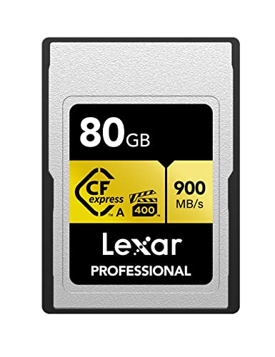 Lexar Profesjonalna karta pamięci 80 GB CFexpress typu A, odczyt do 900 MB/s, wideo 8K jakości kinowej, ocena VPG 400 (LCAGOLD080G-RNENG)