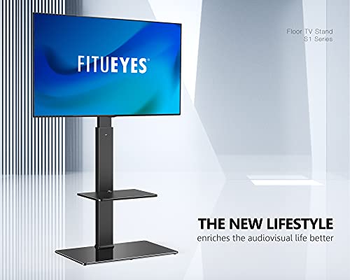 Fitueyes Tv Floor Stand With Mount For Tvs Up To 75 Inch Lcd Led Flat/Curved Screens, Universal Swivel Televisions Tv Mount Stand For Bedroom Living Room, Black Tempered Glass Base,Tt207001Mb #TOP7