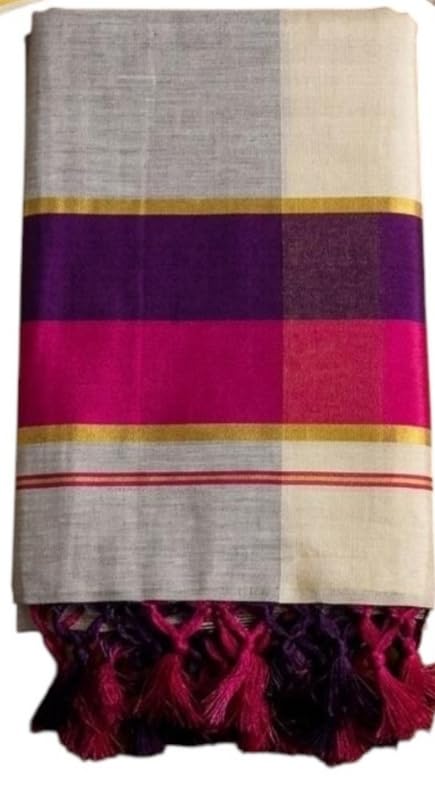 Premium Kerala Kasavu Tissue Saree, Half and Half model with running and tassels.-image-3