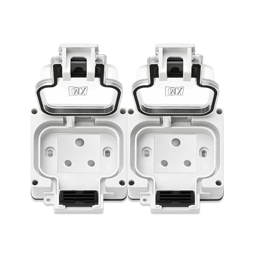 Image of MX IP66 Waterproof Outdoor Socket Box with Dual 16A Indian Sockets, 250V Weatherproof Dustproof Power Outlet, 4 Module Socket Modular Wall Box with Locking System & Spring Cover for Garden Balcony