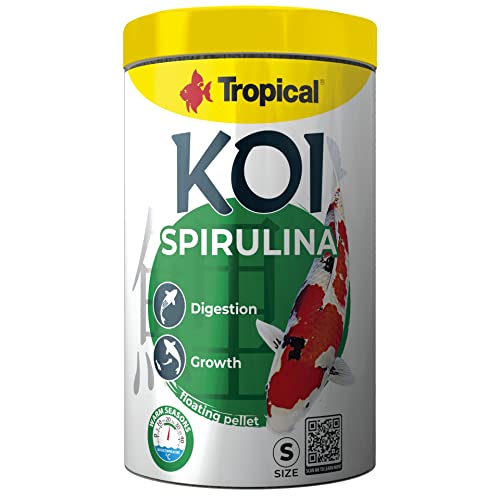 KOI SPIRULINA Pellet Size S 1000ml / 320g - alimento para la alimentación Diaria de pequeñas Carpas koi Durante Estaciones cálidas del año, a temperaturas del Agua: de 15 a 30°C