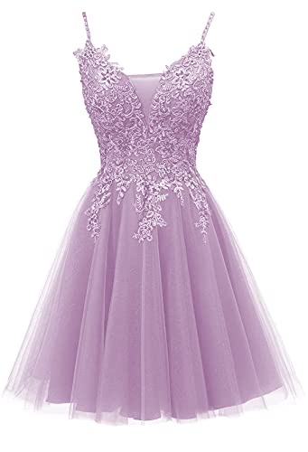 Image of JAEDEN Prom Dress Short 2026 - Lace Homecoming Dresses DAMA Dress for Quinceanera for Teens Tulle Lilac US8