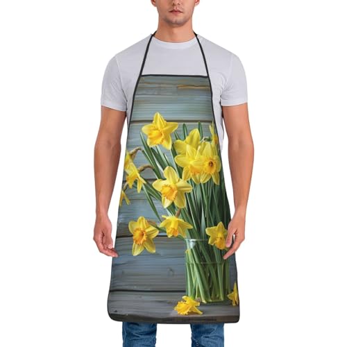 JKSEEPYN Bouquet of Daffodils Prints Cooking Apron for Men W