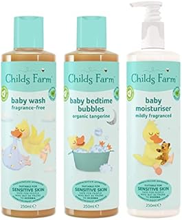 Childs Farm | Baby Regime Bundle | Baby Moisturiser 250ml, Baby Wash 250ml & Baby Bubbles 250ml | Suitable for Newborns with Dry, Sensitive & Eczema-Prone Skin