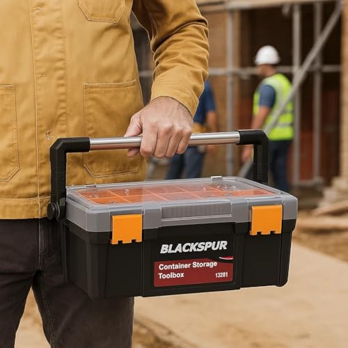 2 Tier 18'' Cantilever Tool Storage Box Organiser Carry Case Trays Screws Nails, Plastic Storage Folding Toolbox with Metal Carry Handle 5 2 Tier 18'' Cantilever Tool Storage Box Organiser Carry Case Trays Screws Nails, Plastic Storage Folding Toolbox with Metal Carry Handle - Image 5