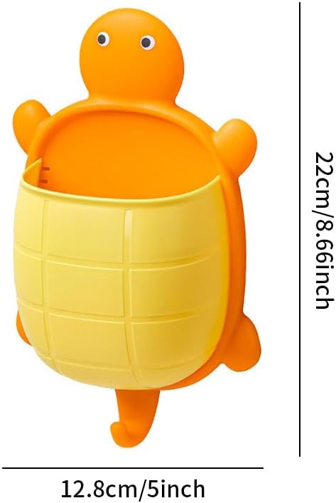 Cute Toothbrush Holder Wall Mount, Hanging Bathroom Storage Basket with Hook, Punch Free Space-Saving Toothbrush and Toothpaste Holder, Cute Cartoon Turtle-Shaped, Orange