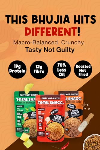 Image of TOTAL SNACC Roasted Bhujia Combo (250g x 3 Packs) | High Protein 19g , High Fibre 12g | 70% Less Oil | No Palm Oil | Indian Masala, Peri Peri & Pudina Lime | Healthy Snacks Combo | Millet Bhujiya | Baked Bhujia Sev | Baked Namkeen | Diabetic Friendly | Low Calorie