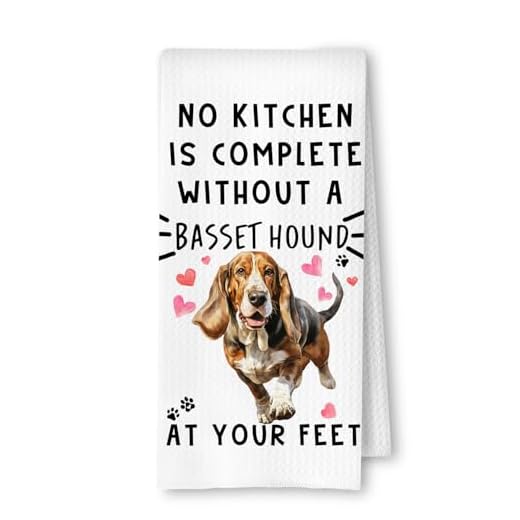 ArtisaEura Basset Hound Funny Dog Kitchen Towels - A Kitchen is Not Complete Without A Basset Hound Dish Towel Waffle Weave Hand Towels for Home Bathroom, Dog Lovers Gift,16×24 Inch