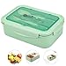 Produktbild DERU Lunchbox, Brotdose, Auslaufsichere Lunch-Boxen, Bento-Box Mit 3 Fächern und Besteckse, Kein Auslaufen, Leicht zu reinigen, Mikrowelle Heizung, Geschirrspülerfest BPA frei (Grün)