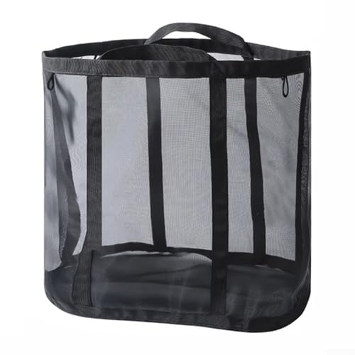 Foldable mesh laundry basket with wall mount for household dirty clothes storage saving space and convenient access for daily organization (Black)