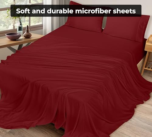 Image of Royale Linens Twin Flat Sheet - Ultra Soft Brushed 1800 Microfiber Flat Sheets Only - Wrinkle Free & Stain Resistant - Hotel Quality Top Sheet for Bed (Twin, Tango Red)