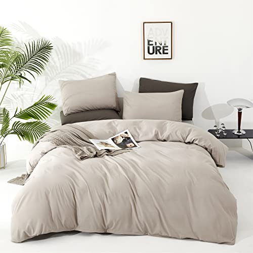 Image of KAREVER Light Khaki Comforter Set King Size Oatmeal Color Bedding Women 3 Pieces Champagne King Bed Blanket Set
