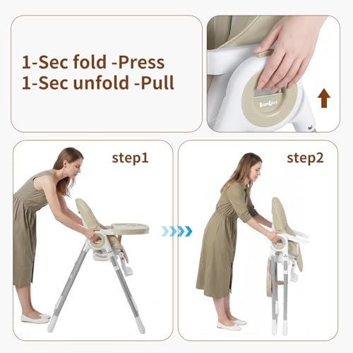 Image of Babilous Baby High Chair, 4-in-1 Foldable High Chair with Auto-Lock Wheels | Auto-Lock Wheels for Safe, Adjustable Comfort, Easy-Clean PU Seat, Infant Feeding, High Chair for Babies and Toddlers