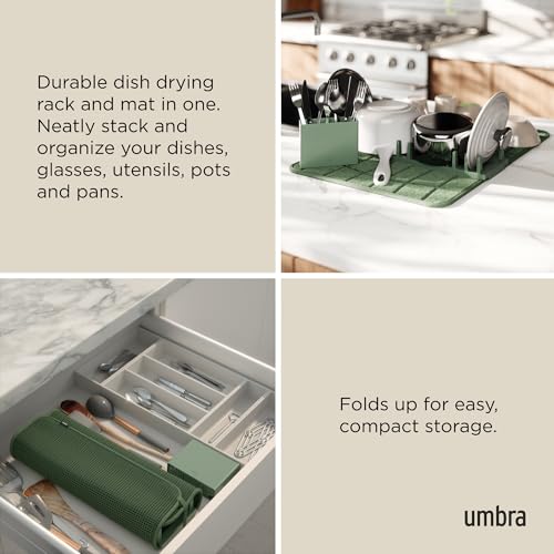 Umbra Udry Dish Drying Rack with Microfiber Mat, Foldable Drainer, Spruce by Umbra - Used condition - Image 4