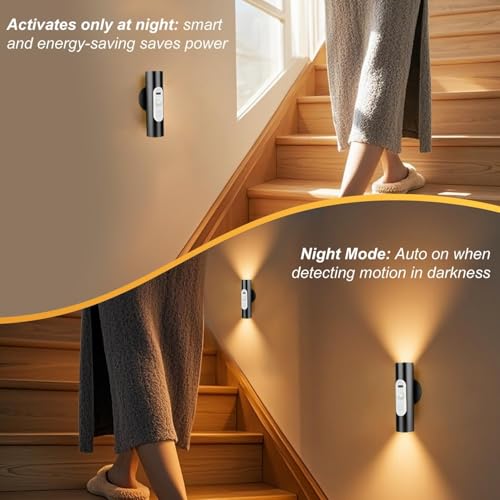 Image of Rechargeable Motion Sensor Wall Sconces 2 Pack with Remote & Dimmer | Magnetic Stick On Wall Lights, Up and Down Glow, 3 Color Modes, Aluminum, Indoor Wireless Wall Sconce for Bedroom, Hallway