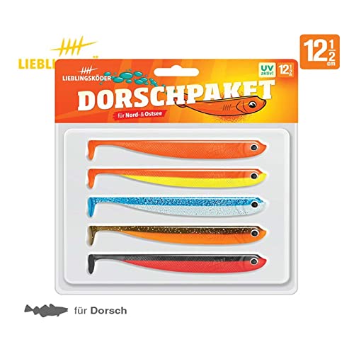 Lieblingsköder 12,5cm Gummifische - 5 Gummishads, Farbe Lieblingsköder:Dorsch-Paket