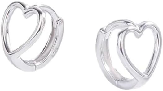 Cute Love Heart Tiny Hoop Slepper Earrings for Women Girls Cartilage 925 Sterling Silver Hollow Hearts Tragus Huggie Hoops Earring Hypoallergenic Wrap Cuffs Minimalist Jewelry Gifts for Daughter