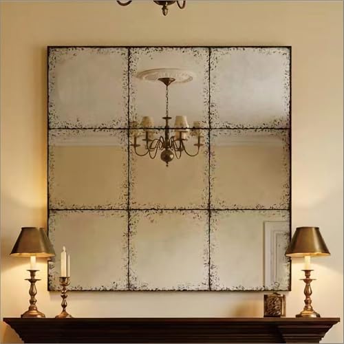 Image of whitebeach Window Pane Black Mirror,Farmhouse Wall Mirror,Mantel Mirror for Fireplace /Entryway /Hallway /Living Room,36 inchX 36 inch