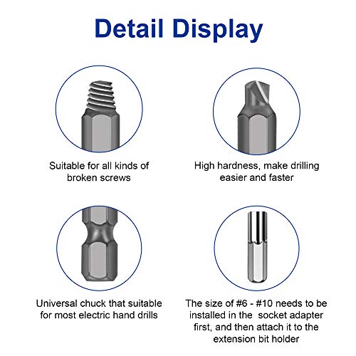 Damaged Screw Extractor Set, Werkzeug 20 PCS Stripped Screw Extractor Kit for Broken Bolt Extractor All-Purpose HSS Bolt Extractor Screw Remover Set with Magnetic Extension Bit Holder & Socket Adapter - Thumbnail 4
