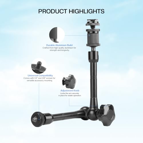 Image of HIFFIN 11 inch /28cm Adjustable Magic Arm with Ball Head, 1 /4 inch Screws for Flash /LED Light /Microphone /Monitor, Compatible with All Camera Cage, Max Load: 3.3lb /1.5kg