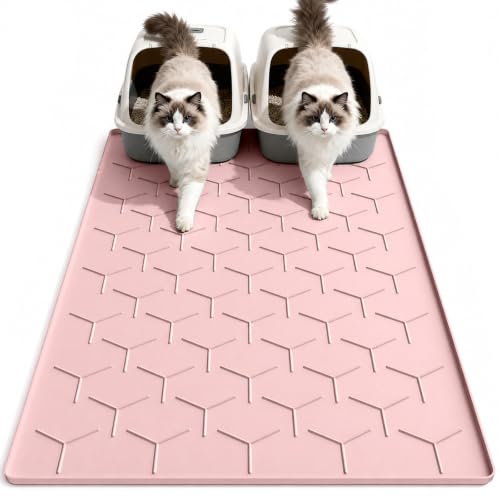 Image of Garoopion Silicone Cat Litter Mat Large 40 inch X 28 inch, Easy to Clean, Pink | Large Size Waterproof Silicone Mat with Raised Edges, Catch Litter, Protect Floor from Urine, Multi-Use for Dog /Sink /Kitchen
