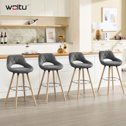 WOLTU Barhocker 2er Set, Barstuhl Küchenhocker Thekenhocker, Hocker mit Rückenlehne Fußstütze, aus Holz Leinen, für Bar Küche Theke Restaurant Café, Dunkelgrau, BH111dgr-2 – Bild 3