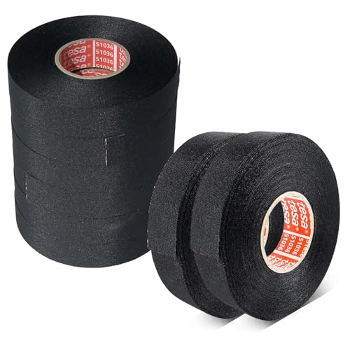 Image of 8 Tesa 51036 PET Cloth High Heat Electrical Tape for Wire Harness, Cables for Automotive Engine, Protect Against High Temperature, Abrasion, Chemical & Fluid | Flame Retardant | Black
