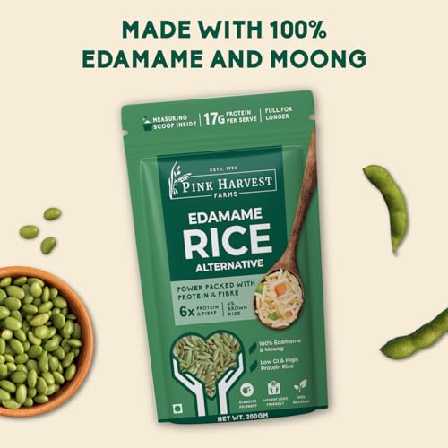 Image of Pink Harvest Farms Edamame Rice, High Protein, Low GI, Vegan, Diabetic Friendly, Pack of 3 (200g Each)