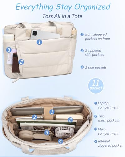 Nylon Puffer Tote Bag for Women, Quilted Handbag with Water Bottle Pocket, Large Shoulder Bag for Work, Travel, Gym, Laptop4