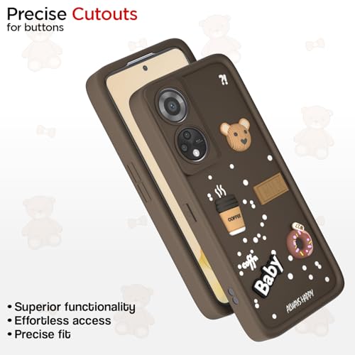 Image of Pikkme Back Cover for Oppo Reno 8T | Cute Fun Cartoon 3D Bear Silicone Full Body Protection Bumper Case (Brown)