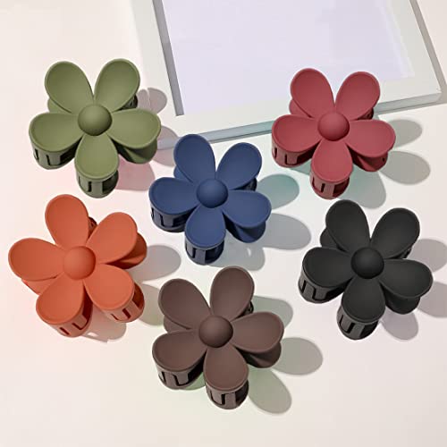 6 Pieces 3 Inch Flower Hair Clip Claw,Dark Color Large Cute Claw Clips for Women Girl,Matte Non Slip Strong Hold Hair Accessories