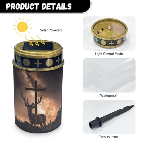 Image of Poceacles 4 PCS Cross Solar Pathway Lights - Outdoor Grave Solar Lights, Waterproof Cemetery Flameless Candles, Brown