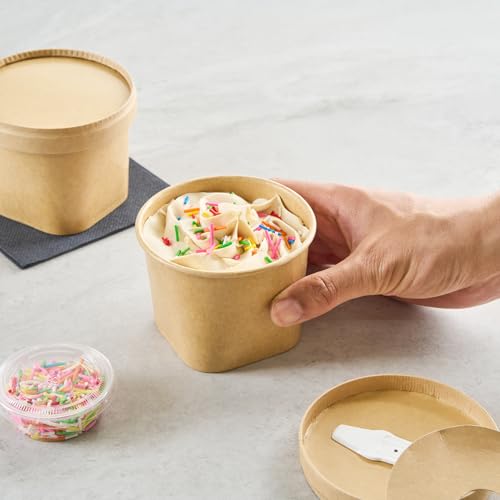 Image of Coppetta 12 Ounce Dessert Cups, 200 Greaseproof Ice Cream Cups - Lids Sold Separately, Square Bottom, Kraft Paper Yogurt Bowls, Disposable, For Sundaes, Mousse Or Puddings - Restaurantware