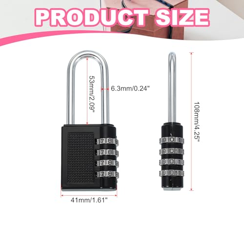 Image of MECCANIXITY 4 Inch Long Shackle Combination Locks, 4 Digit Combination Padlock for Gym Sports Locker Lock Outdoor Fence Case Gate Hasp Storage, Black