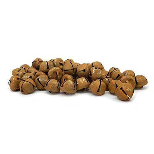 CVHOMEDECO. Vintage Primitive Craft Rusty Tin Jingle Bells for Crafting, Designing and Decorating, 3/4 Inch, Packages of 50.