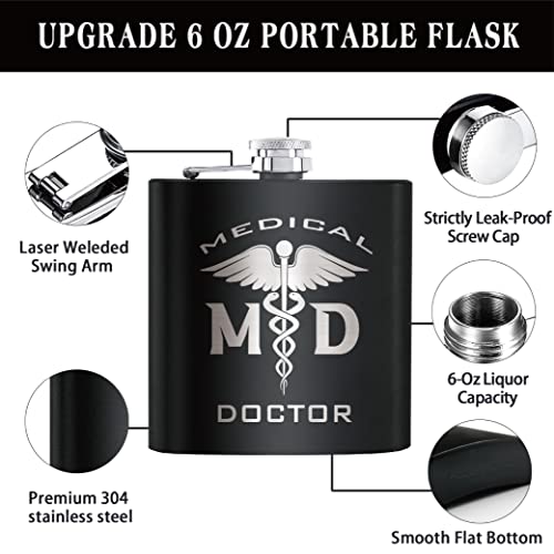 Touner Md Medical Doctor Hip Flask For Shot Drinking Of Alcohol Whiskey And Vodka, Retirement Gifts For Dad, Groomsmen Gifts, Wedding Valentine's Christmas Gift, Wedding Hip Flask, Nurse Gift #TOP2