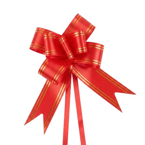 Image of Prokart - Pull Bow Gift Ribbon for Gift Wrapping, Large Decorative Pull Bows for Presents, Hampers, Flower Bouquets, Wedding, Birthday, Christmas & Party Decorations (30MM, Red, Pack of 50PC)