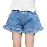 Jeans Shorts Kinder Baggy Mädchen Shorts Denim Sommer Jeanshorts Weites Bein High Rise Elastischer Bund Denim Kurze Hose Wide Leg Stretch Casual Mode Outdoor Mit Taschen 3-12 (Sky Blue, 7-8 Years)