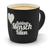 printplanet - Kaffeebecher mit Namen Kilian graviert - SoftTouch Tasse mit Gravur Design Lieblingsmensch - Matt-gummierte Oberfläche - Farbe Schwarz