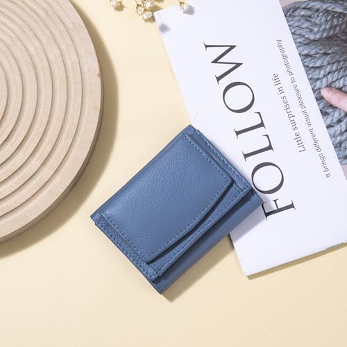 Image of Small Wallet Women Genuine Leather RFID Blocking Trifold Tiny Wallets with Snap Coin Pouch 7 Card Solts