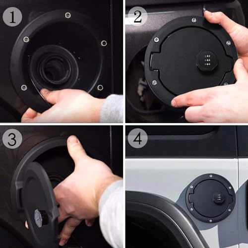 SUNPIE Compatible with 2007-2018 JK JKU Fuel Filler Aluminium Metal Door Cover Gas Tank Cap with Coded Lock Compatible with 2007-2018 JK & Unlimited 4-Doors
