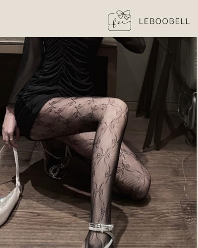 Womens Sexy Fishnets Stockings Ribbon Bow Pantyhose Bow Pattern Tights, One Size(US S-M), Casual & Party2