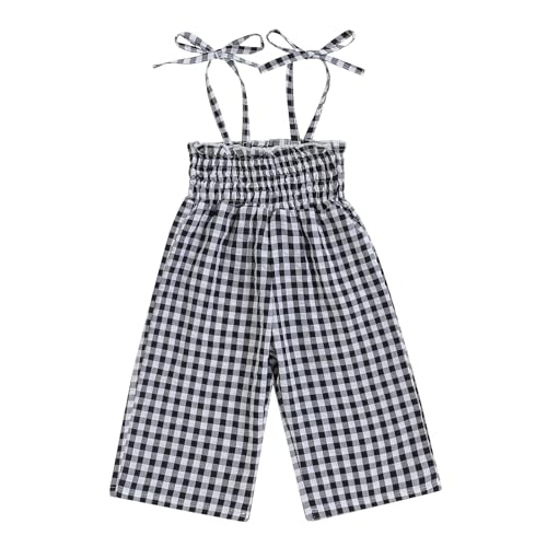 Baby Flare Jumpsuit Toddler Girl Smocked Romper Plaid Wide Leg Overalls Floral Flare Pants Sleeveless Strap Playsuit