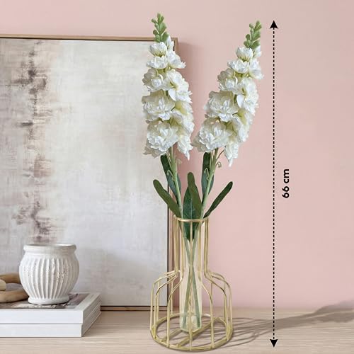 Image of Decor & More 2 PCS Realistic Silk Delphinium Long Stem Artificial Flowers Bunch Without Pot | Artificial Flower for Decoration | Long Artificial Flowers for Big Vase | Home & Restaurant (Without Pot)