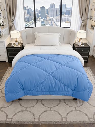 Image of Monte Carlo Polyester Comforter Single Bed | 200 GSM Lightweight & Reversible | Soft Quilt for Mild Winter | Easy Care All Season Comforter (Blue /Grey) | 59 x 87 Inches