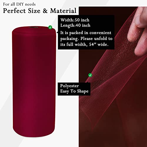 Image of Burgundy Tulle Fabric Rolls 54 Inch by 40 Yards Tulle Bolt Spool for Wedding Decorations DIY Tutu Baby Shower Table Skirt Ceiling Decor Birthday Party Craft Supplies