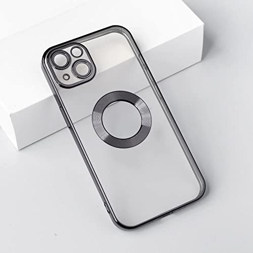 Image of MIDOS Silicone Back Cover Ring Logo Cut For Magsafe Compatible With iPhone 14 Lens Protection Chrome Back Case Cover For-iPhone 14 (2022) 6.1[Black ]