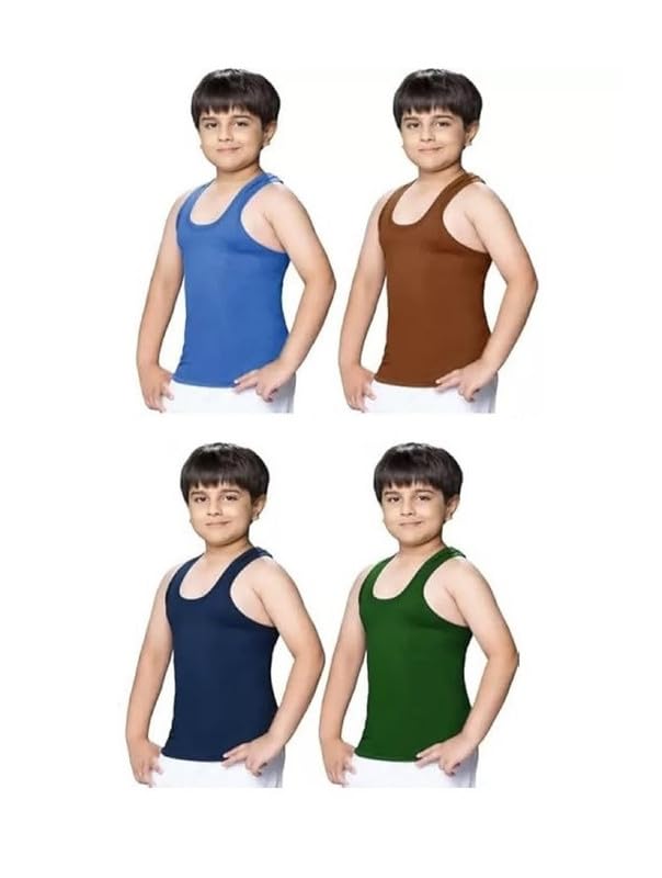 Image of Kid's Colour Vest RN, 100% Cotton Fabric, Kids Multicolored Vest for Boys and Girls, Ganji Banyan for Kid, Childern Sleeveless Baniyan